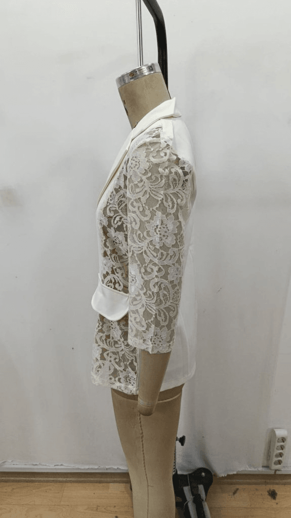 Women's Cream Lace-Trimmed Blazer with Three-Quarter Sleeves - Janes - by Peralane - photo 5