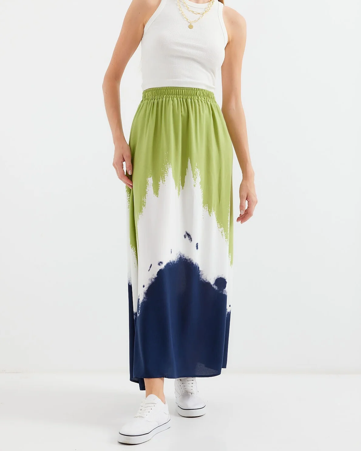 Patterned Long Viscose Skirt - Green - Bigdart - by Peralane - photo 2