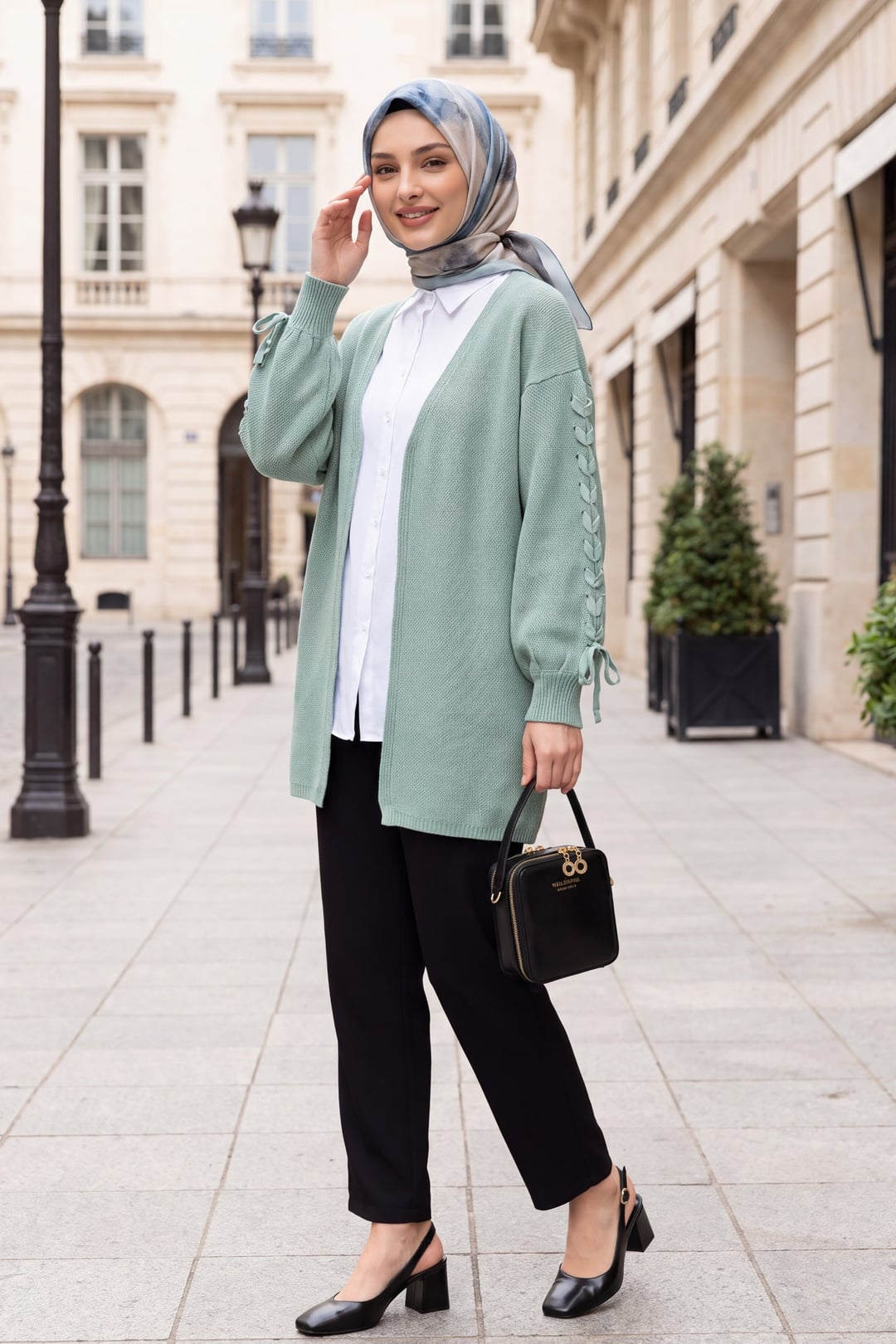 Slouchy Cable Knit Cardigan in Sea Green - Podyumplus - by Peralane - photo 4