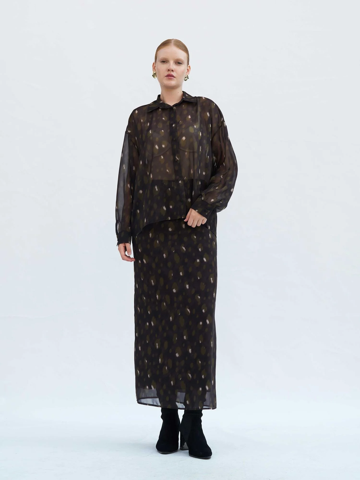 Women's Sheer Abstract Print Blouse with Collar and Button Front - Lefon - by Peralane - photo 4