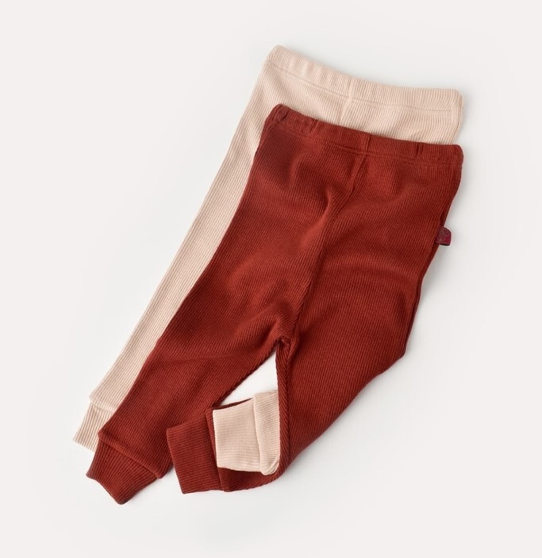 Baby Cosy Ribbed Knit Leggings 2-Pack - Rust and Beige - Babycosy - by Peralane