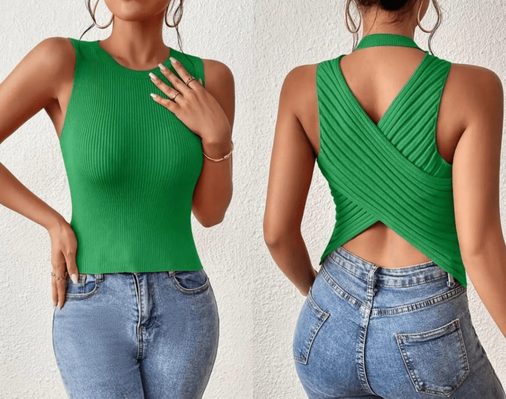 Women's Sleeveless Halter Top with Criss-Cross Back in Bright Green - Janes - by Peralane - photo 7