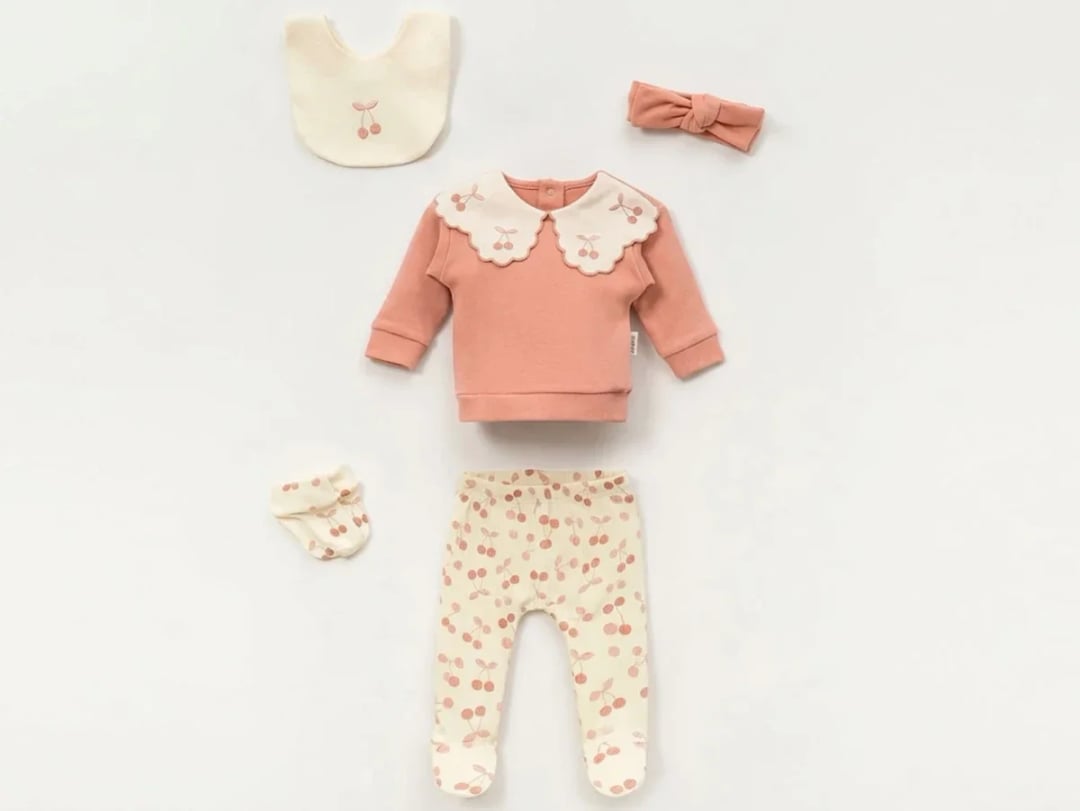 Cherry Embroidered Newborn Girls' Set with Collar - 2 Pack - Vovido - by Peralane