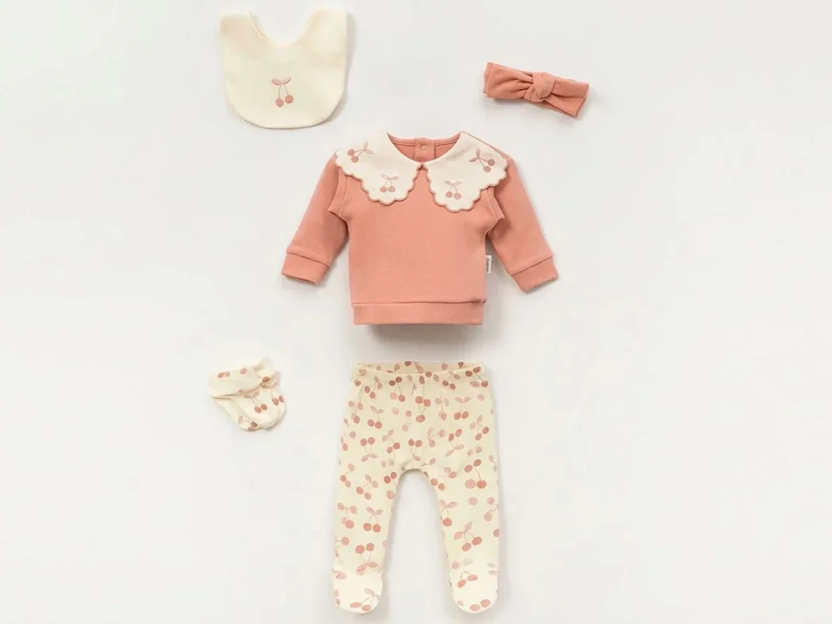 Cherry Embroidered Newborn Girls' Set with Collar - 2 Pack - Vovido - by Peralane