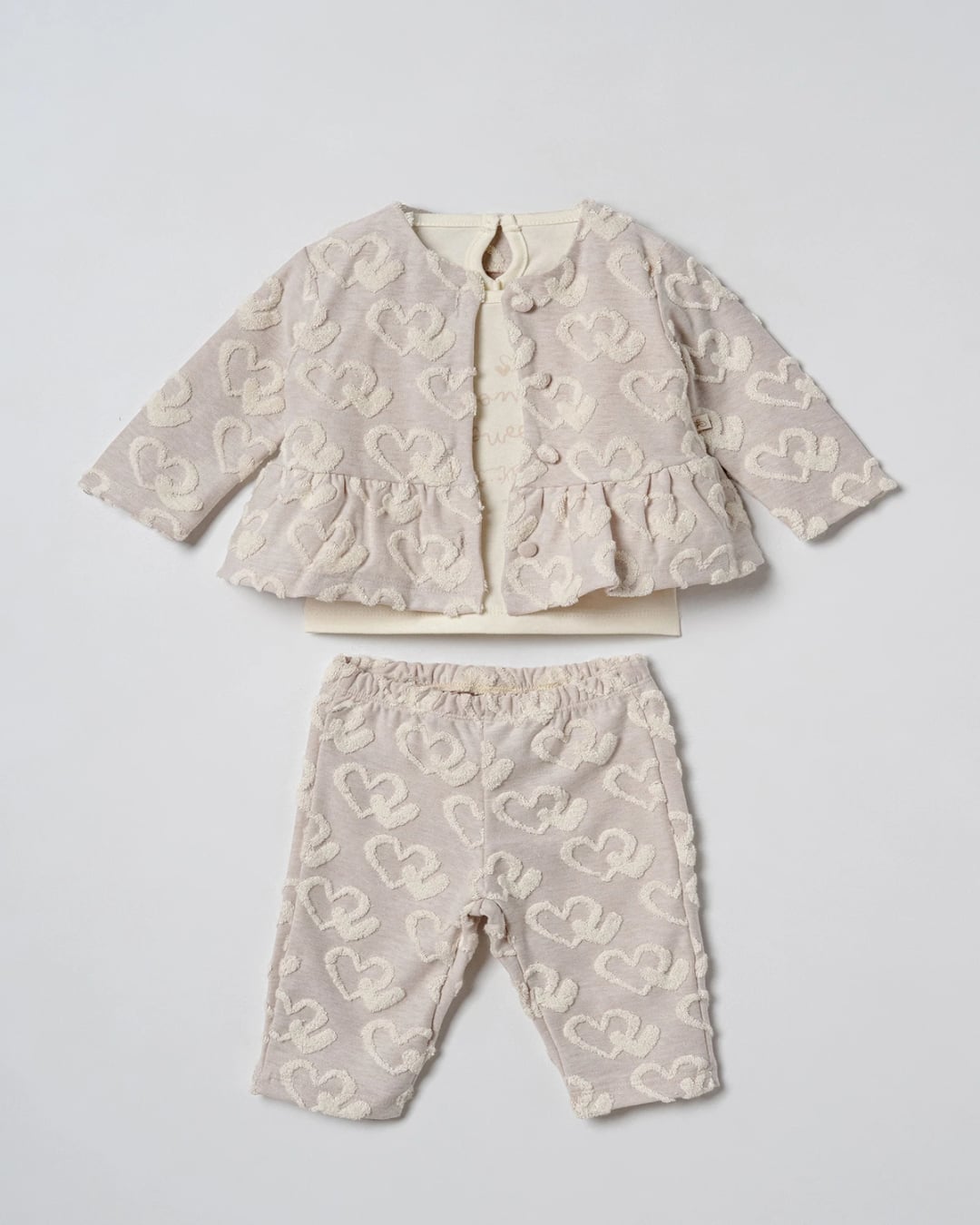 3-Piece Baby Girl Jacket, Top, and Pants Set - Beige - Ciccimbaby - by Peralane