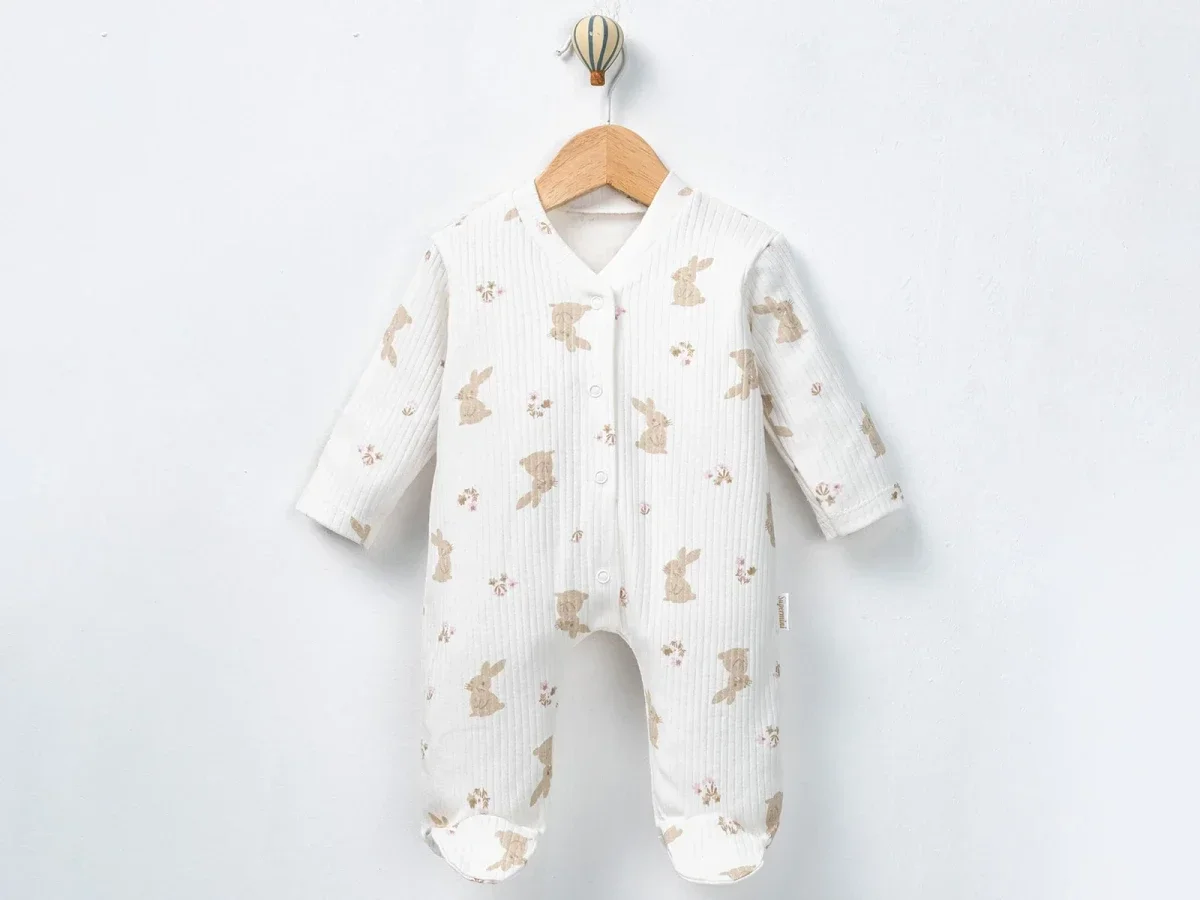 White Footed Romper with Bunny Print for Baby Girls - Supermini - by Peralane