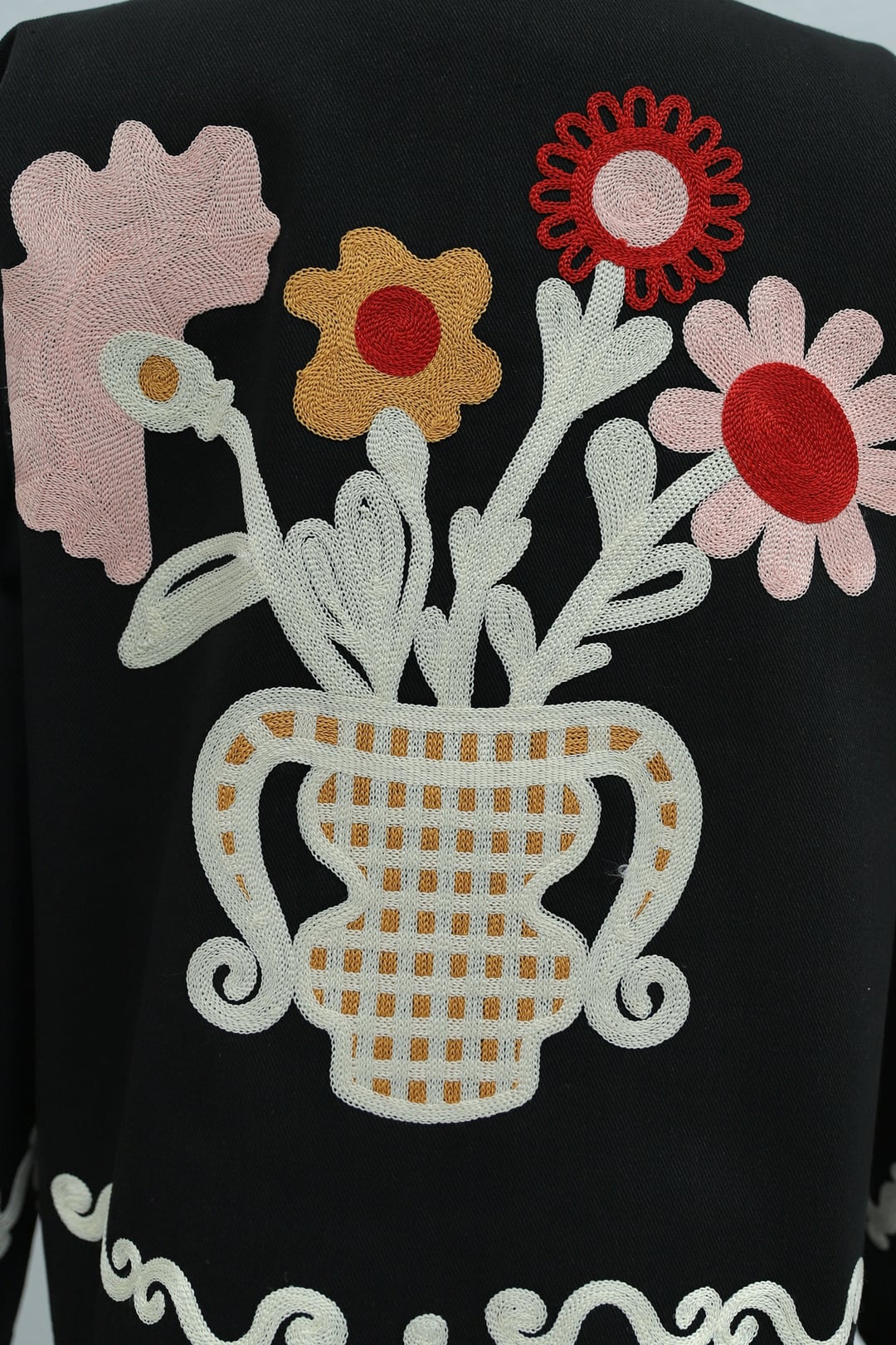 Women's Black Gabardine Jacket with Embroidered Floral Appliqué and Front Button Closure - Podyumplus - by Peralane - photo 8