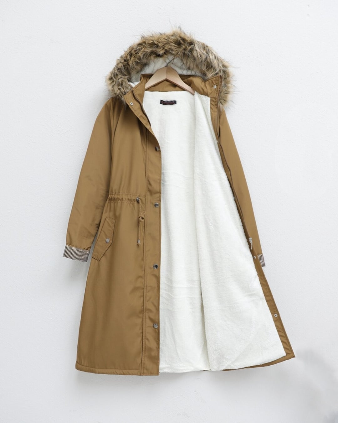Women's Plush-Lined Bondit Coat with Removable Hood - Camel - Podyumplus - by Peralane - photo 4