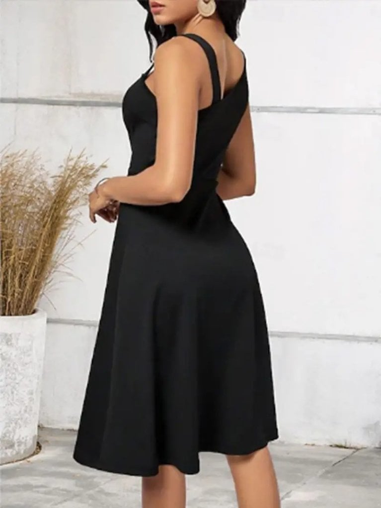 Women's One-Shoulder Sleeveless Viscose Dress with Side Buttons - Black - Janes - by Peralane - photo 2