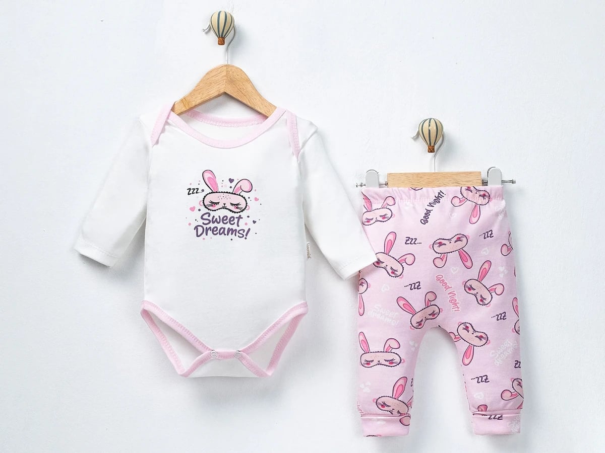 Baby Girls' Bunny Print Sleepwear Set (Bodysuit and Pants) - Supermini - by Peralane