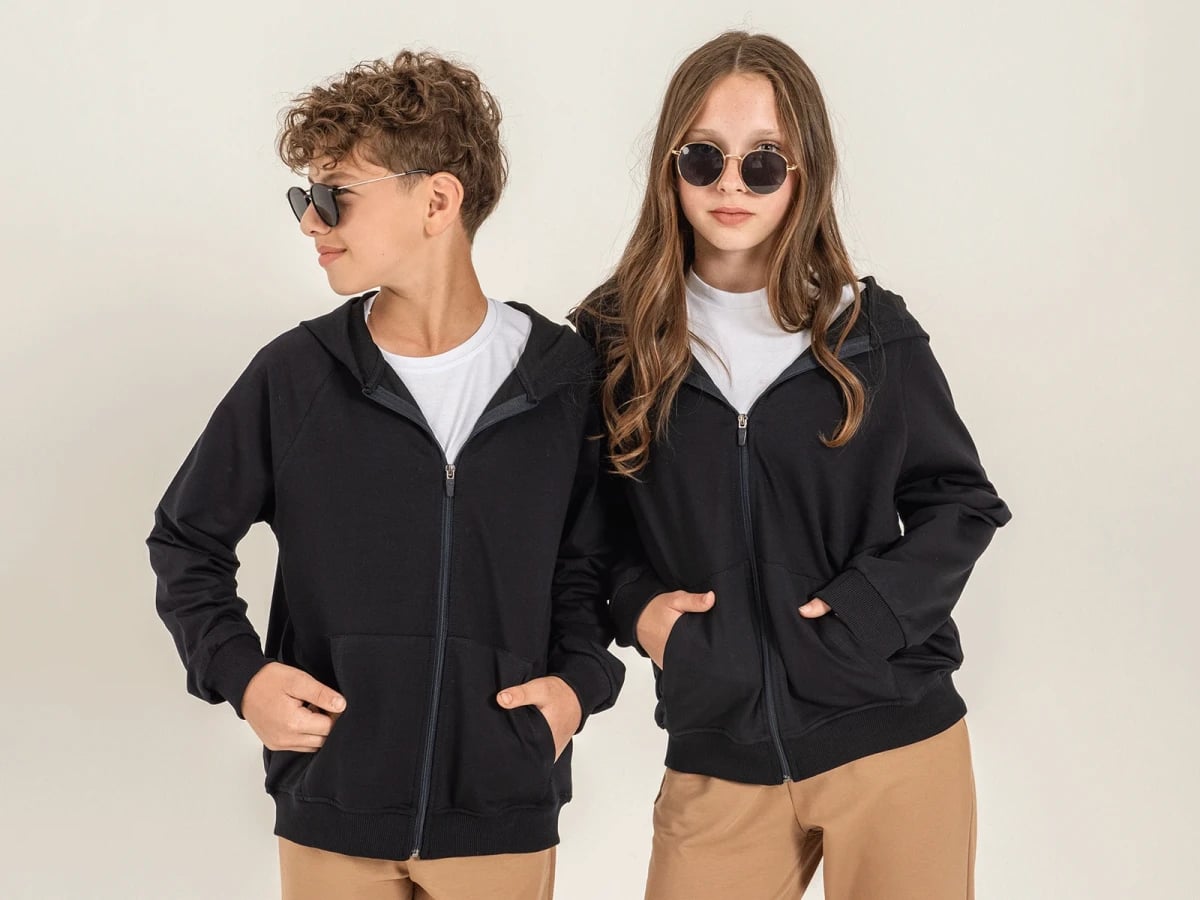 2-Thread Compact Zip-Up Hooded Unisex School Cardigan - Navy - Nickel - by Peralane