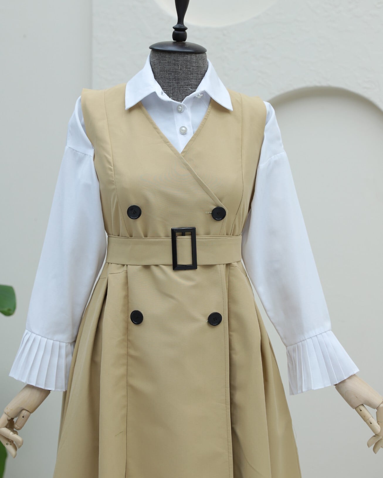 Pleated Skirt Bolero Belted Trench Coat - Beige - Podyumplus - by Peralane - photo 7