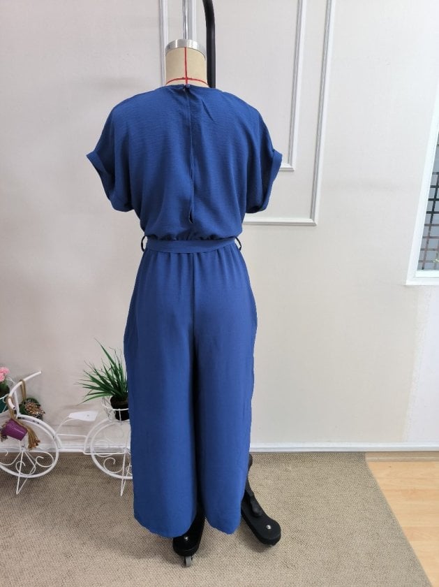 Women's Short Sleeve Round Neck Elastic Waist Pocket Jumpsuit - Janes - by Peralane - photo 7