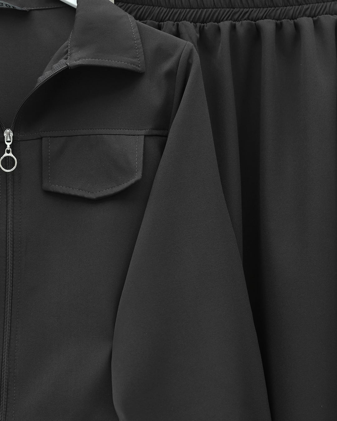 Zip-Front Double-Layer Two-Piece Modest Set with Pocket Details - Black - Podyumplus - by Peralane - photo 3