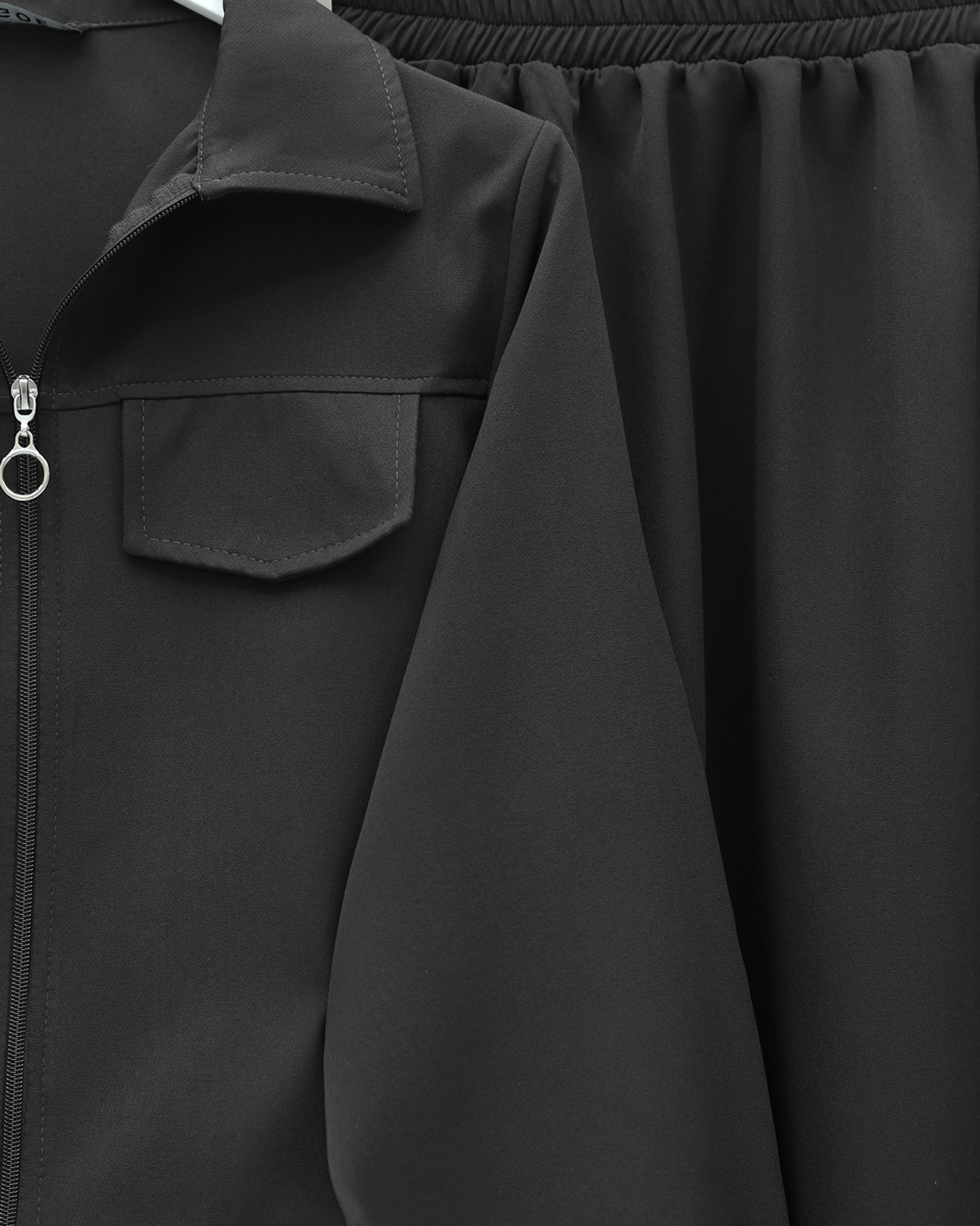 Zip-Front Double-Layer Two-Piece Modest Set with Pocket Details - Black - Podyumplus - by Peralane - photo 3