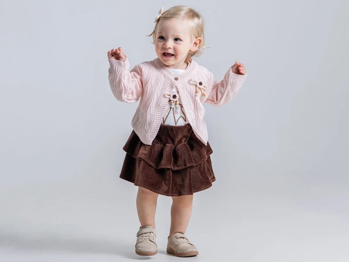 Girl's Cable Knit Cardigan and Velvet Skirt Set - Pale Pink - Pampal Kids - by Peralane