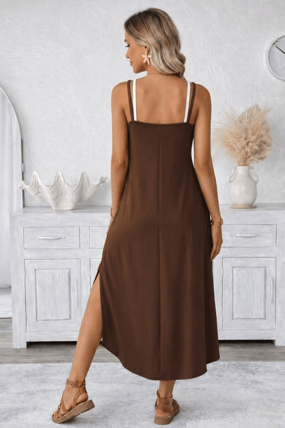 Women's Sleeveless Midi Dress with Spaghetti Straps and Pockets - Janes - by Peralane - photo 3