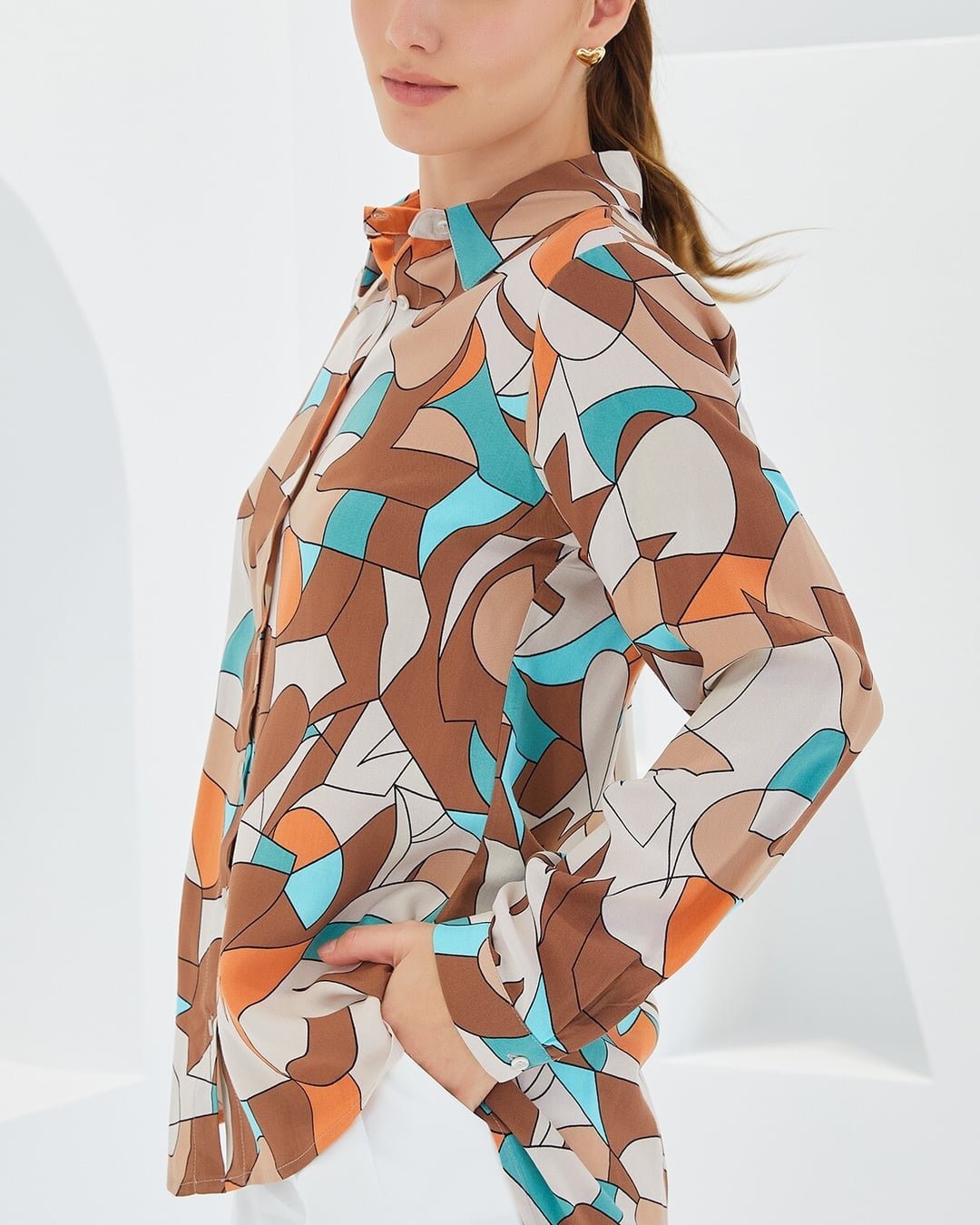 Women's Graphic Print Long-Sleeve Shirt - Light Brown - Bigdart - by Peralane - photo 5