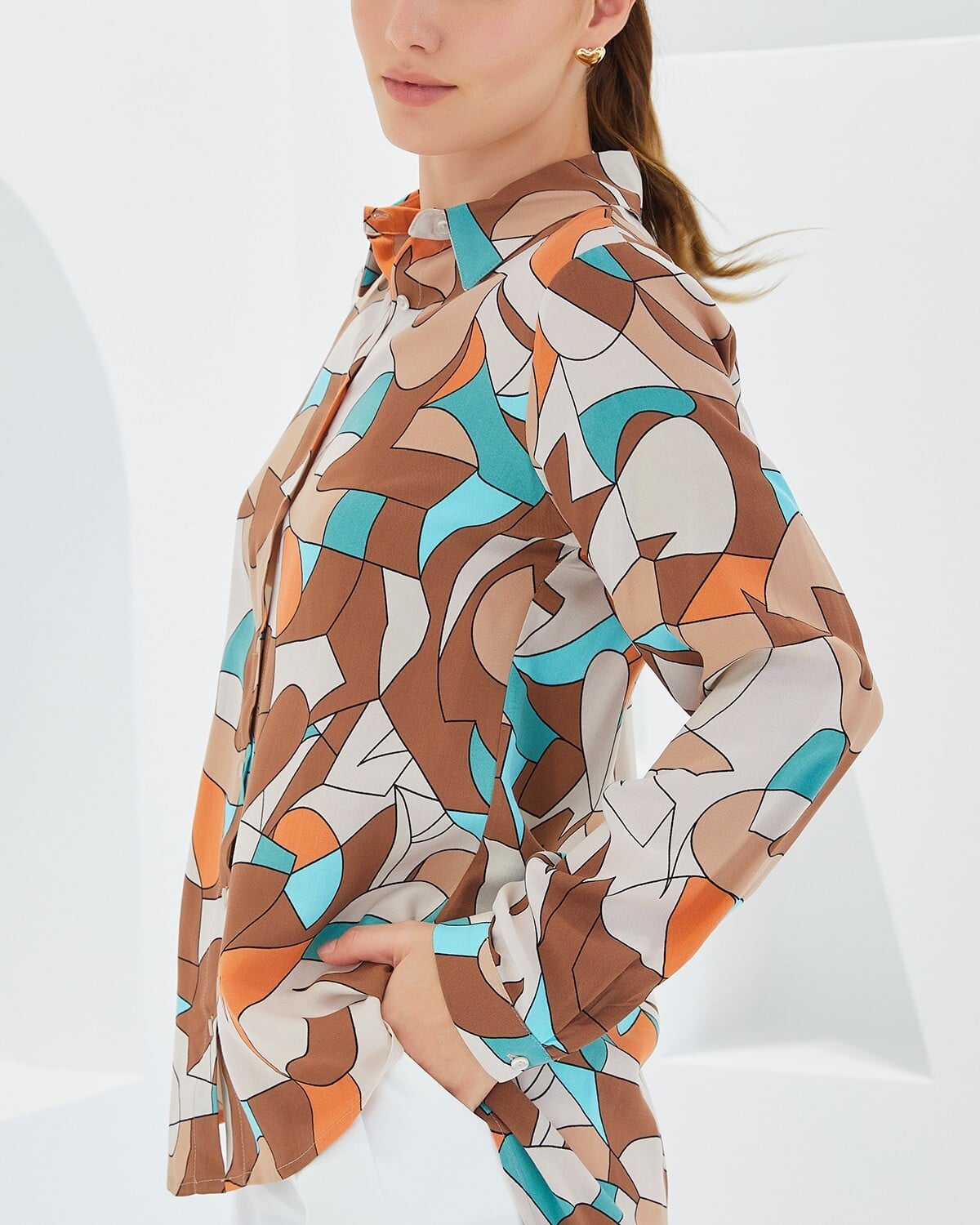 Women's Graphic Print Long-Sleeve Shirt - Light Brown - Bigdart - by Peralane - photo 5