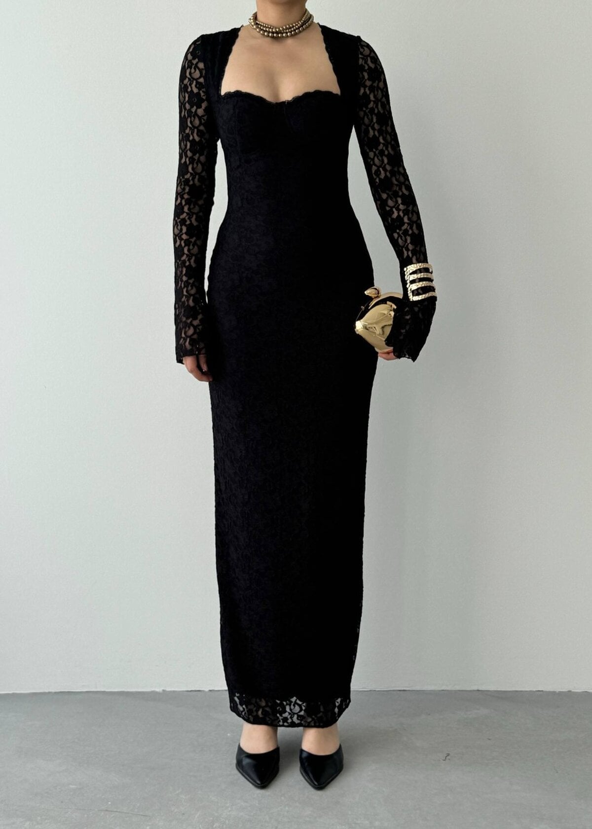 Black Lace Midi Dress with Sweetheart Neckline for Women - Etika - by Peralane - photo 2