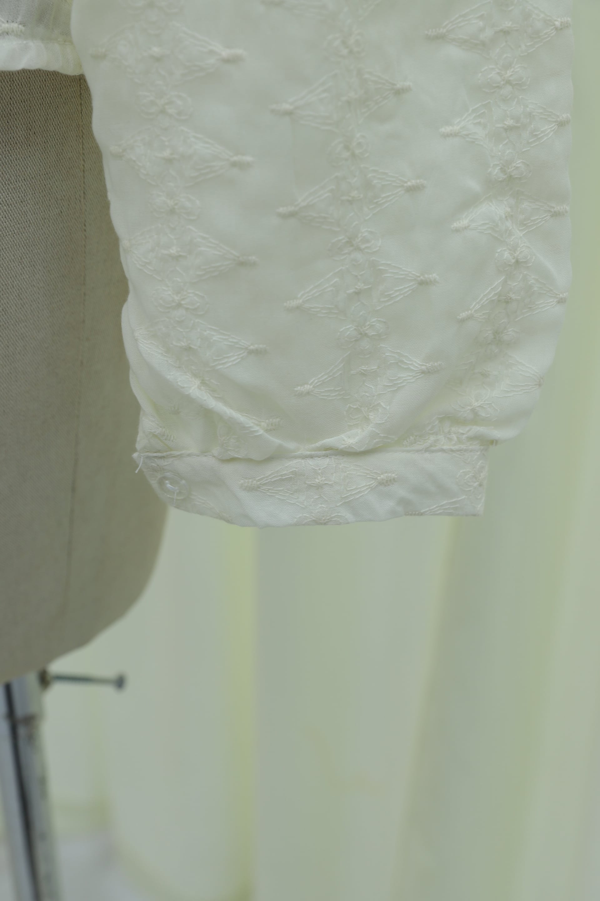 Button-Front V-Neck Lace Embroidered Sheer Blouse - Beige - Podyumplus - by Peralane - photo 9