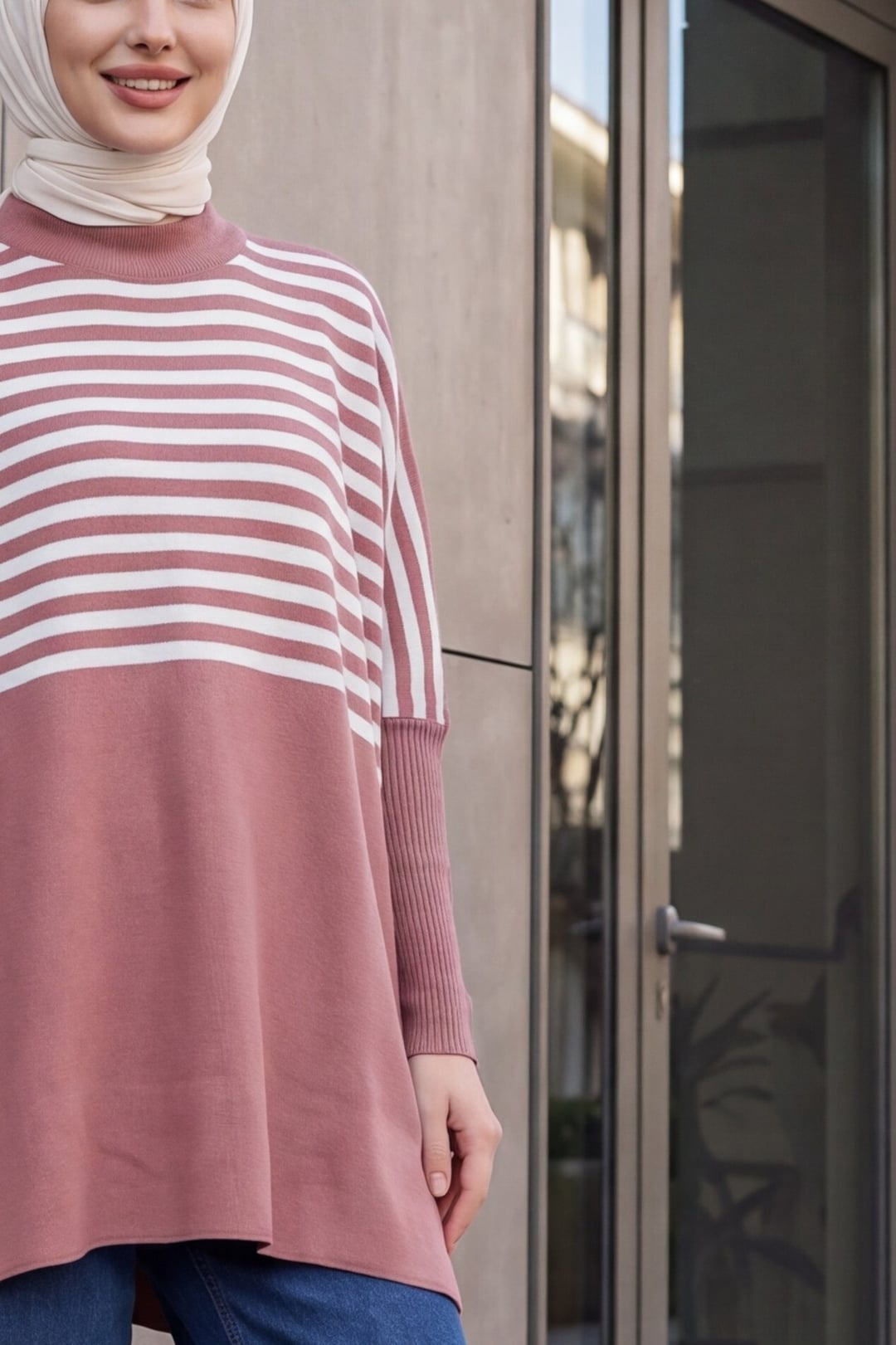 Oversize Pancho Knit Sweater with Side Slits - Dusty Rose - Bigdart - by Peralane - photo 4