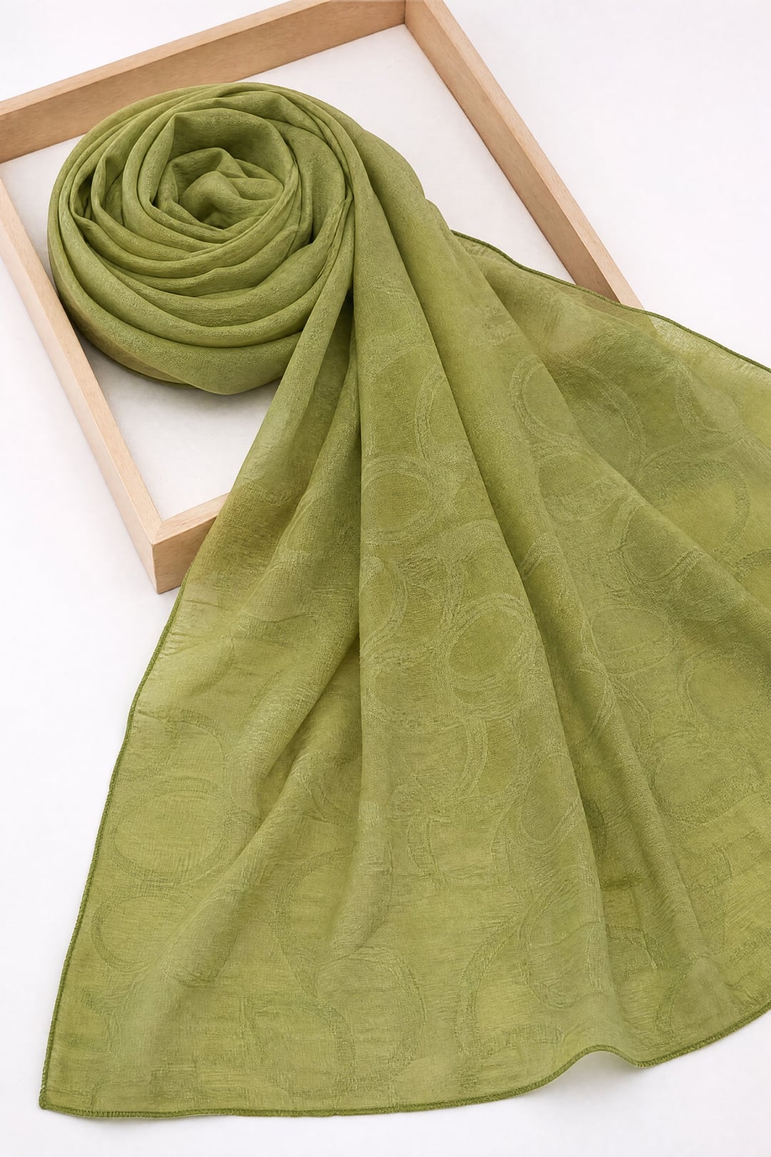 Chain Pattern Jacquard Shawl - Olive Green - Podyumplus - by Peralane