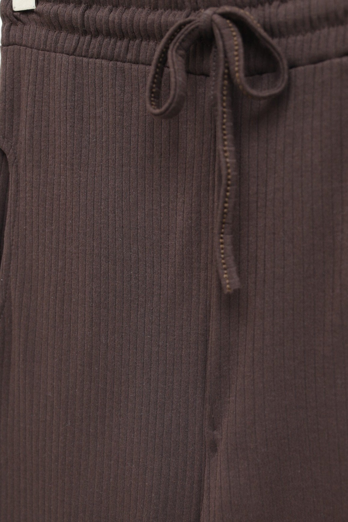 Ribbed Knit Drawstring Wide-Leg Trousers - Brown - Podyumplus - by Peralane - photo 3