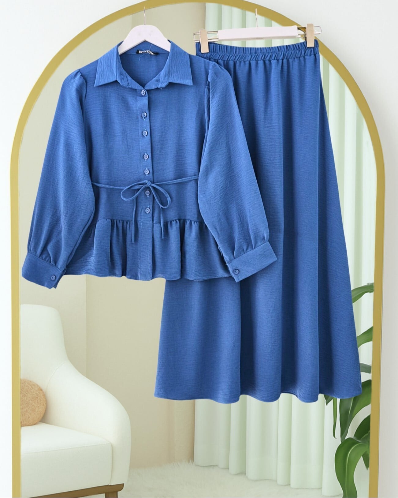 Piecewise Ruffled Blouse and Skirt Set - Indigo - Podyumplus - by Peralane - photo 5