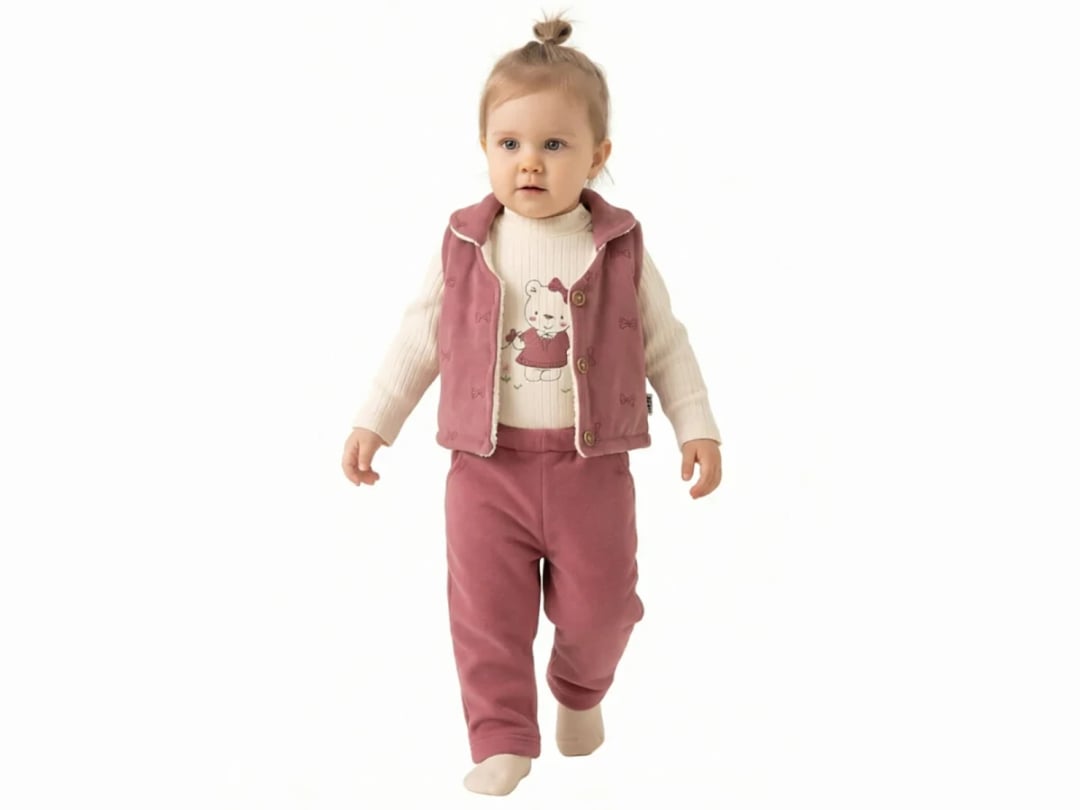 Girl's Bear Print Three-Piece Set with Vest - Elci Baby - by Peralane