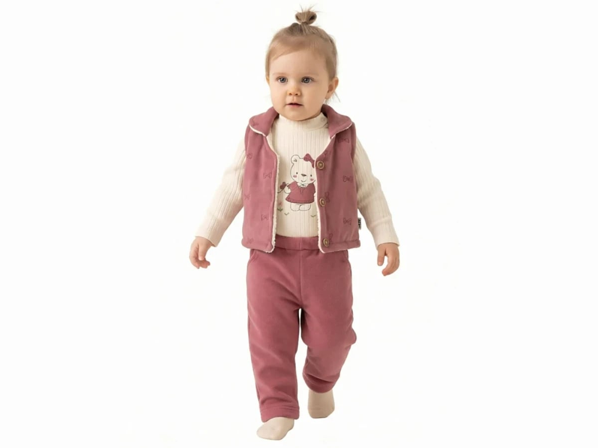 Girl's Bear Print Three-Piece Set with Vest - Elci Baby - by Peralane