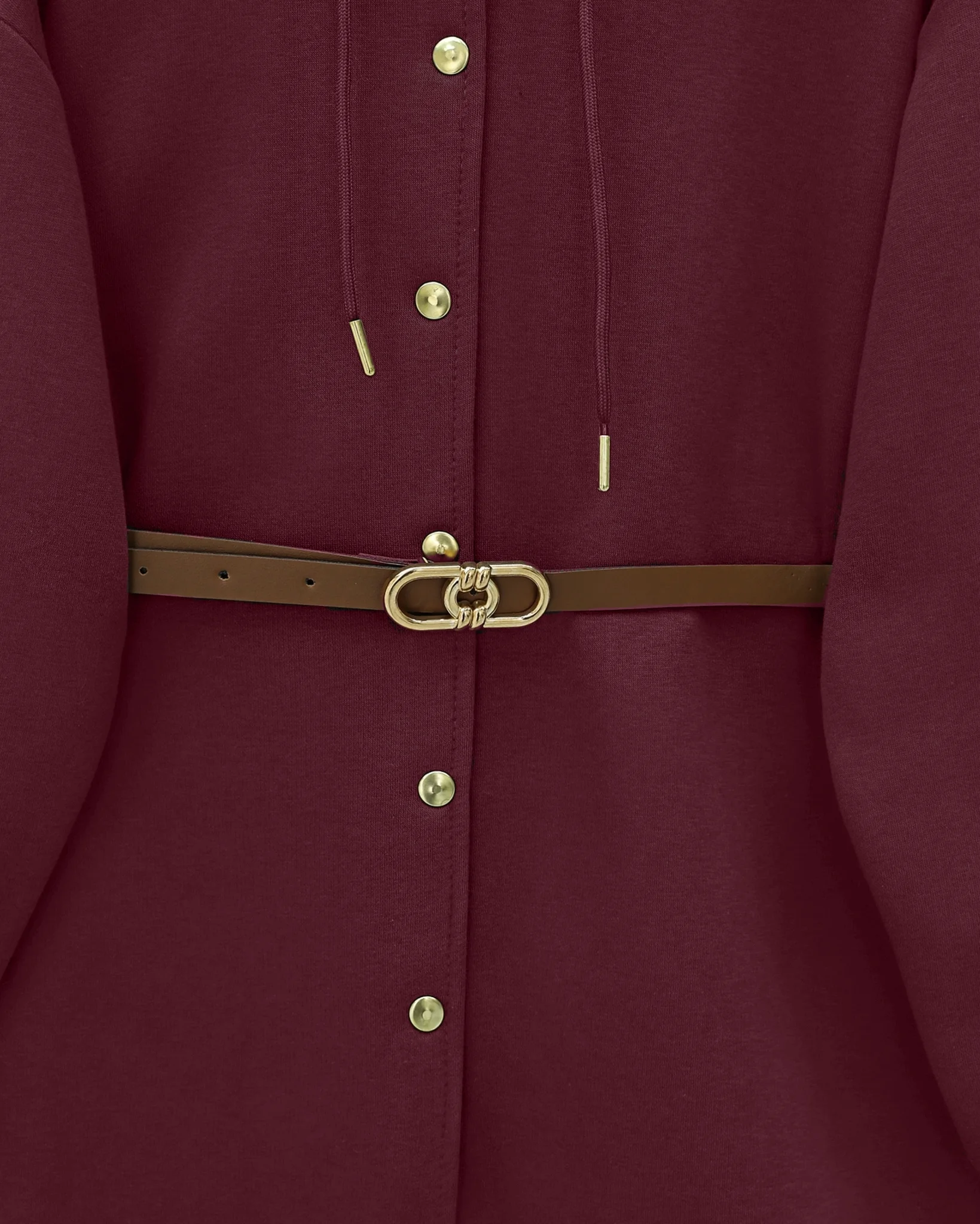 Hooded Snap-Front Belted Three-Thread Sweat Cape - Burgundy - Podyumplus - by Peralane - photo 7