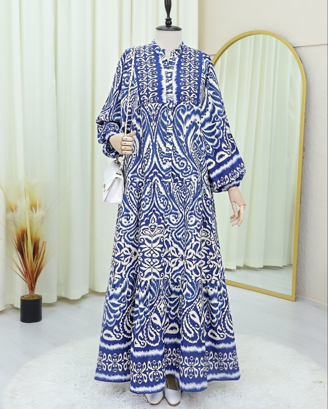 Half Button High Collar Patchwork Dress - Dark Blue - Podyumplus - by Peralane - photo 2