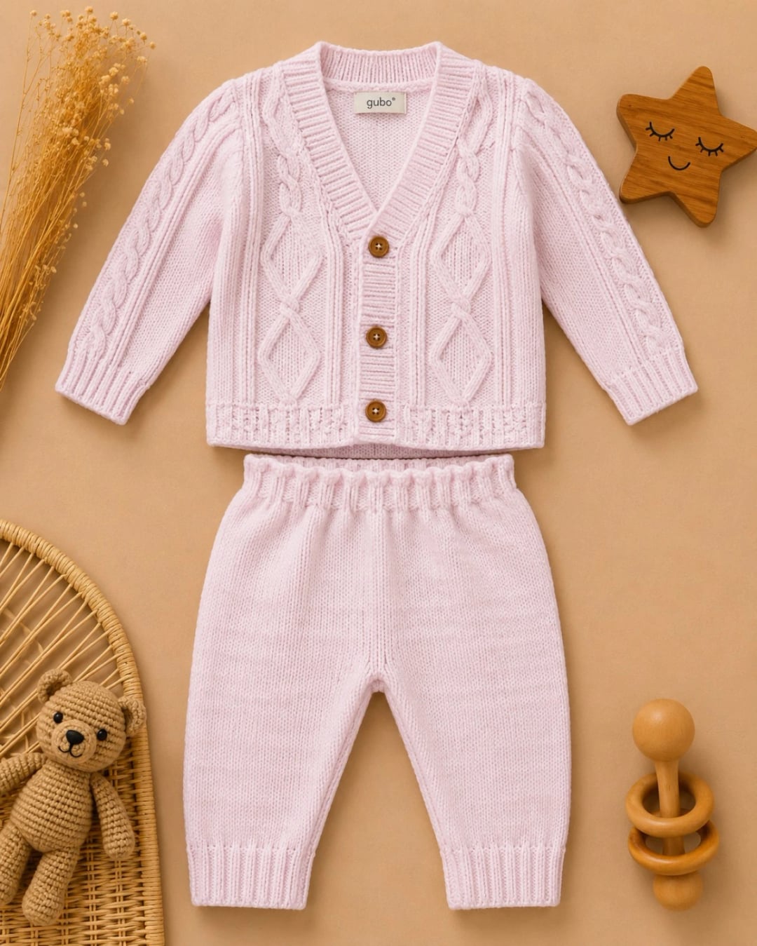 2-Piece Knitted Baby Set - Pink - Has Bereket - by Peralane