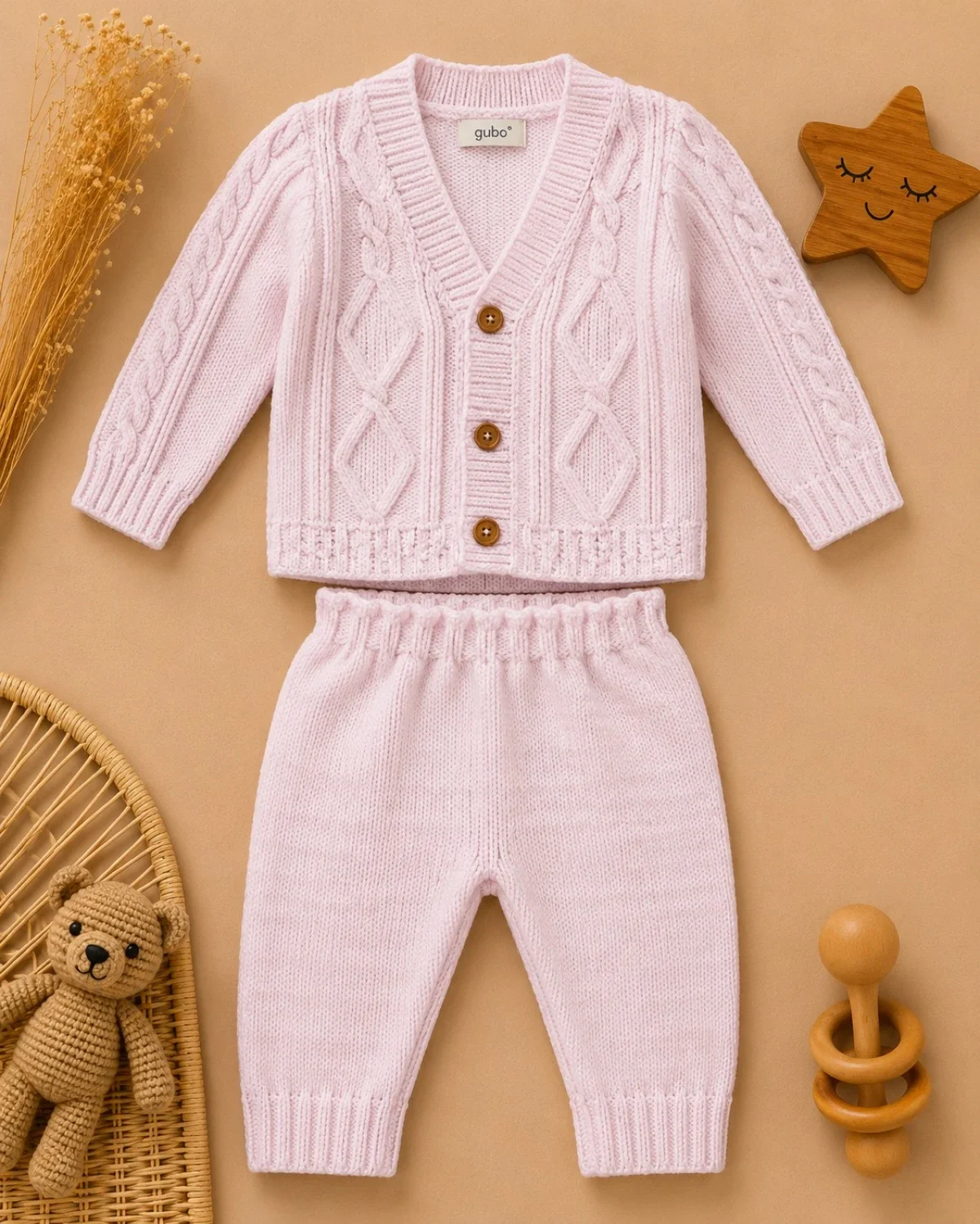 2-Piece Knitted Baby Set - Pink - Has Bereket - by Peralane