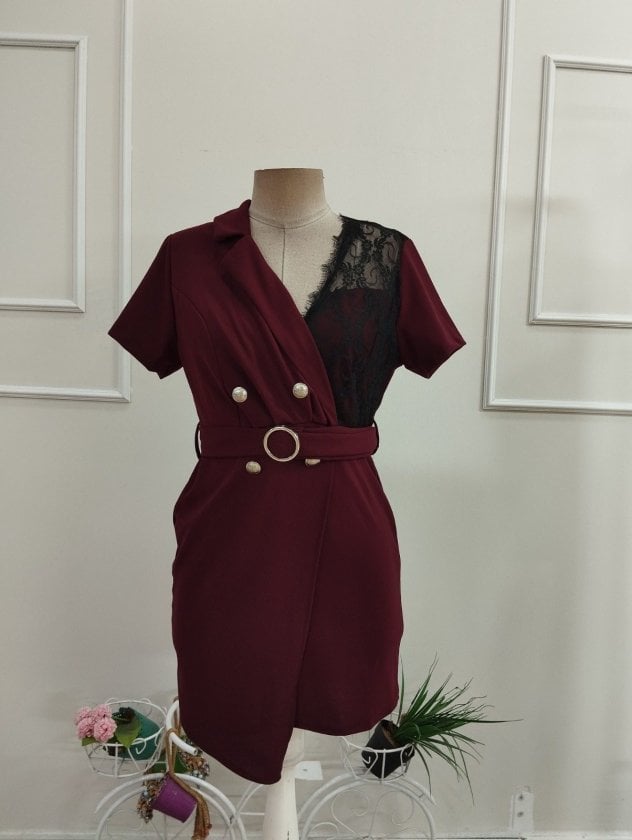 Women's Short-Sleeved Wrap Dress with Belt and Gold Buttons - Janes - by Peralane - photo 4