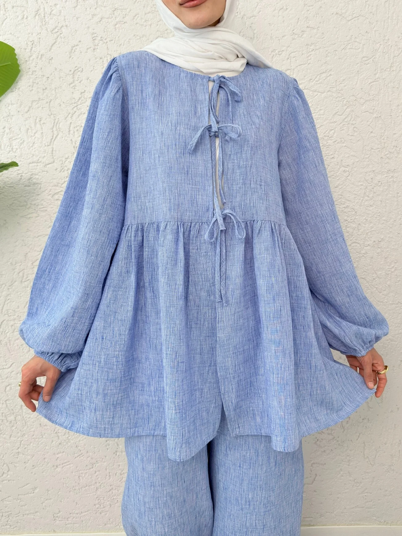 Tie-Front Wide-Leg Co-ord Set in Light Blue - Podyumplus - by Peralane - photo 5