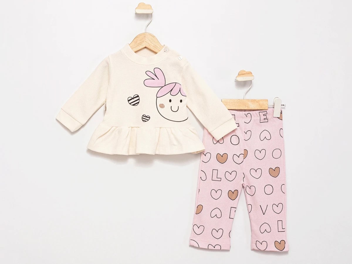 Girl's Heart Print Pyjama Set - Pink - Feely Kids - by Peralane
