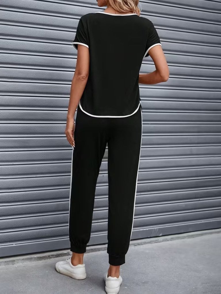 Women's Short Sleeve Round Neck Striped Viscose Two-Thread Blouse and Trousers Two-Piece Set - Janes - by Peralane - photo 4