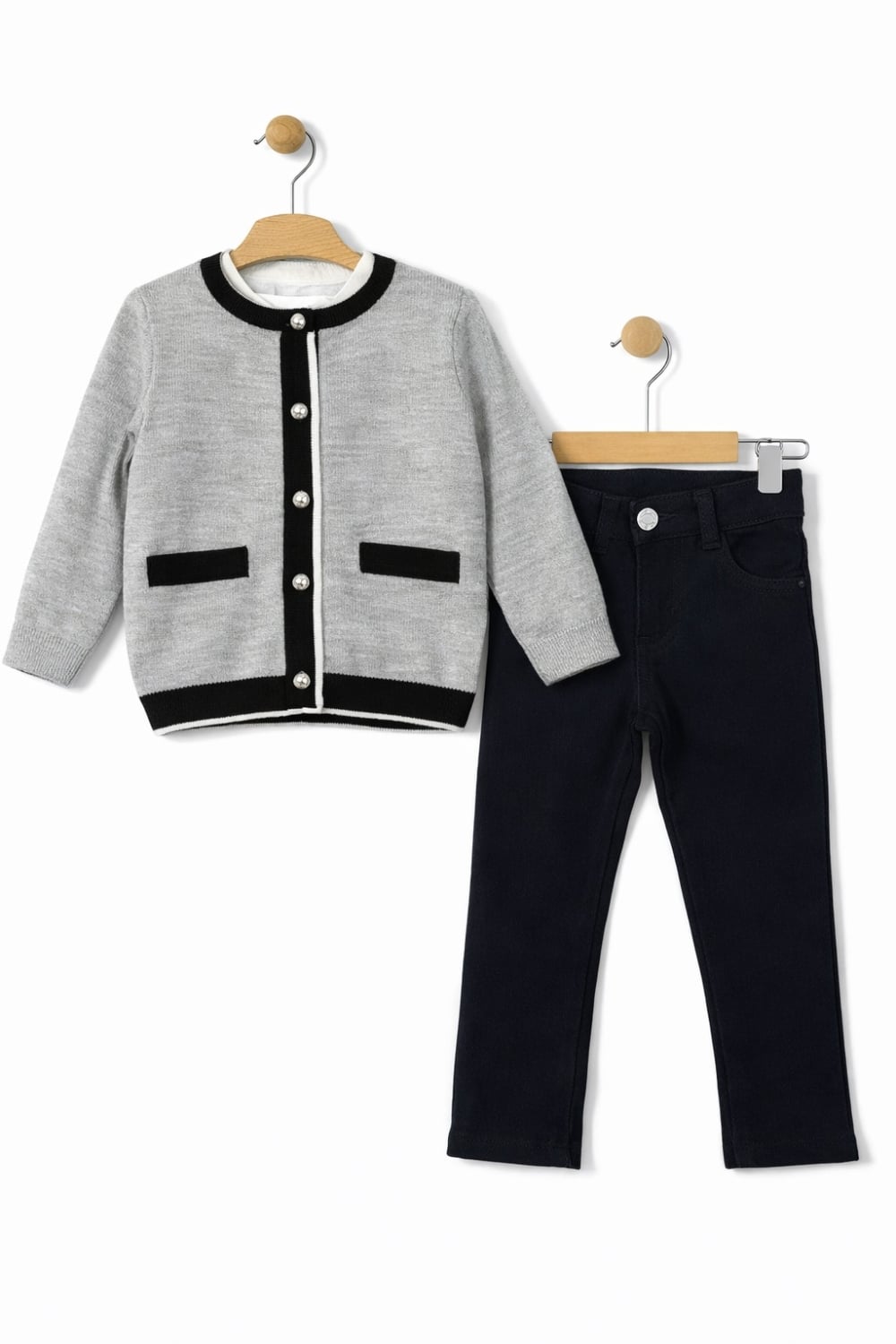 Girls' Two-Piece Knit Cardigan and Trouser Set – Grey - Has Bereket - by Peralane