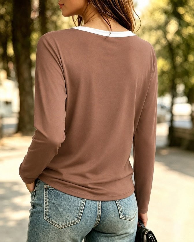Women's Long-Sleeved V-Neck Button Detail Viscose Blouse - Janes - by Peralane - photo 3