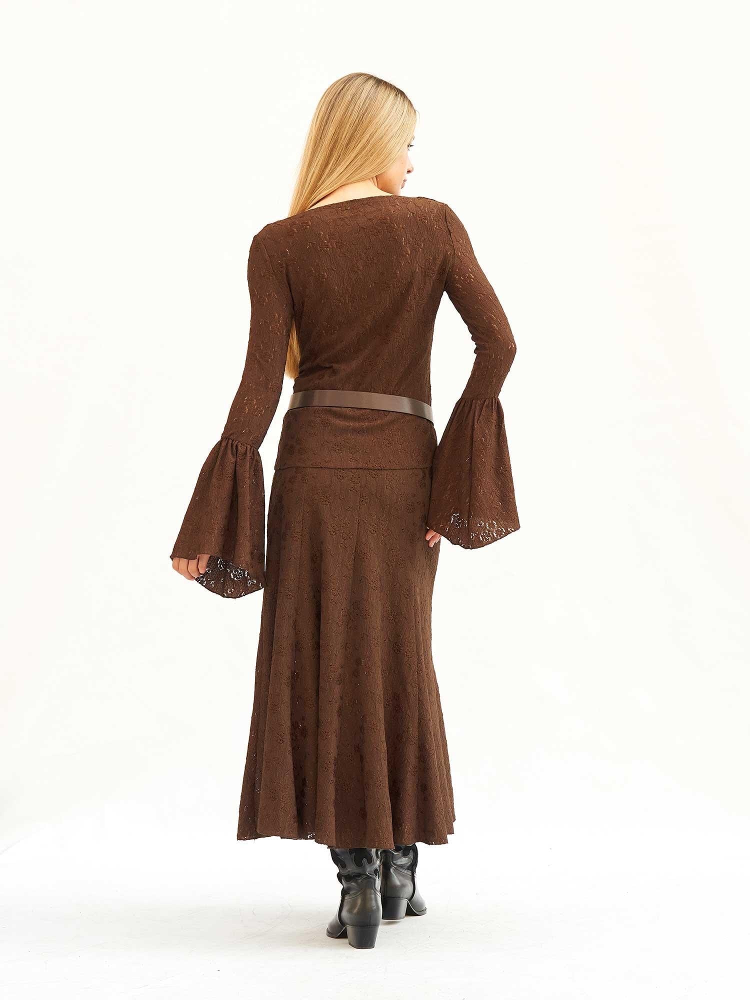 Dark Brown Lace Co-ord Set with Top and Maxi Skirt - Lefon - by Peralane - photo 3