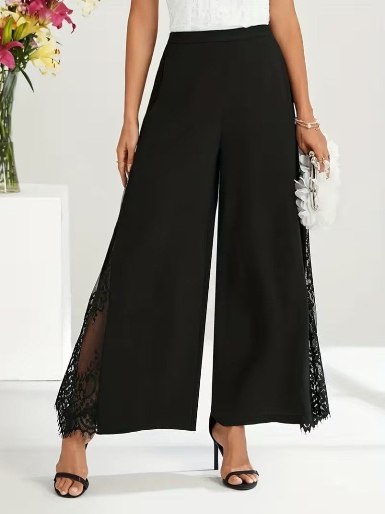 Women's High-Waist Side Lace Crepe Palazzo Pants - Janes - by Peralane - photo 4
