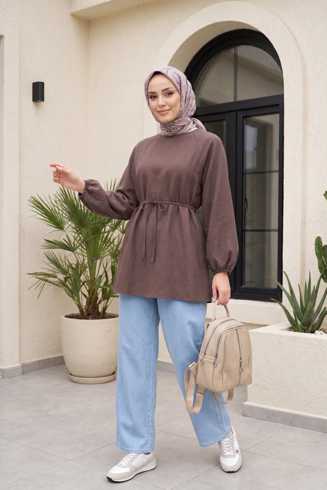Light Blue Elasticated Wide Leg Denim Trousers with Pockets - Podyumplus - by Peralane - photo 3