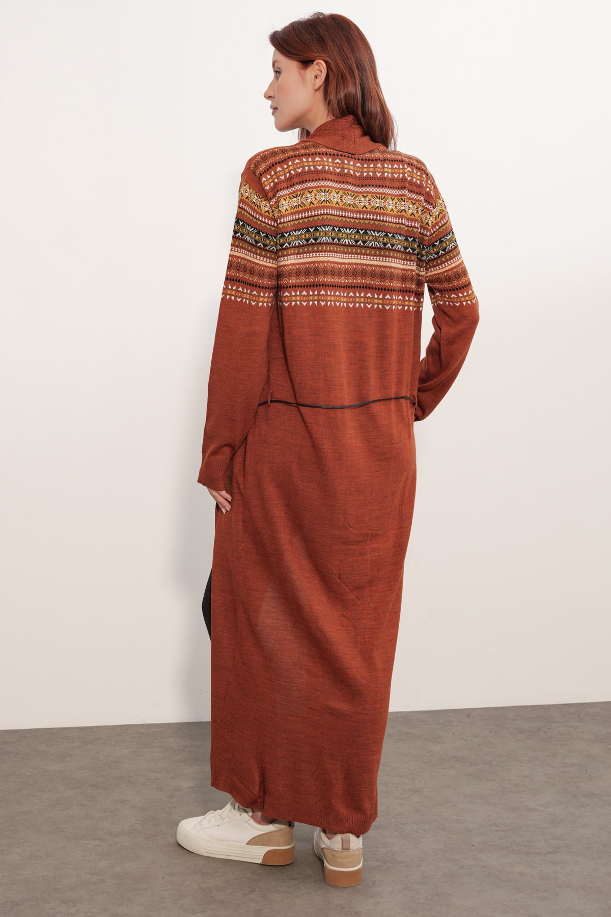 Long Knit Cardigan with Belt - Rust - Bigdart - by Peralane - photo 5