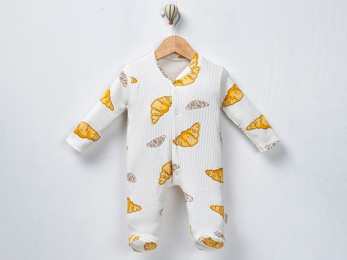Croissant Print Footed Baby Romper - White - Supermini - by Peralane