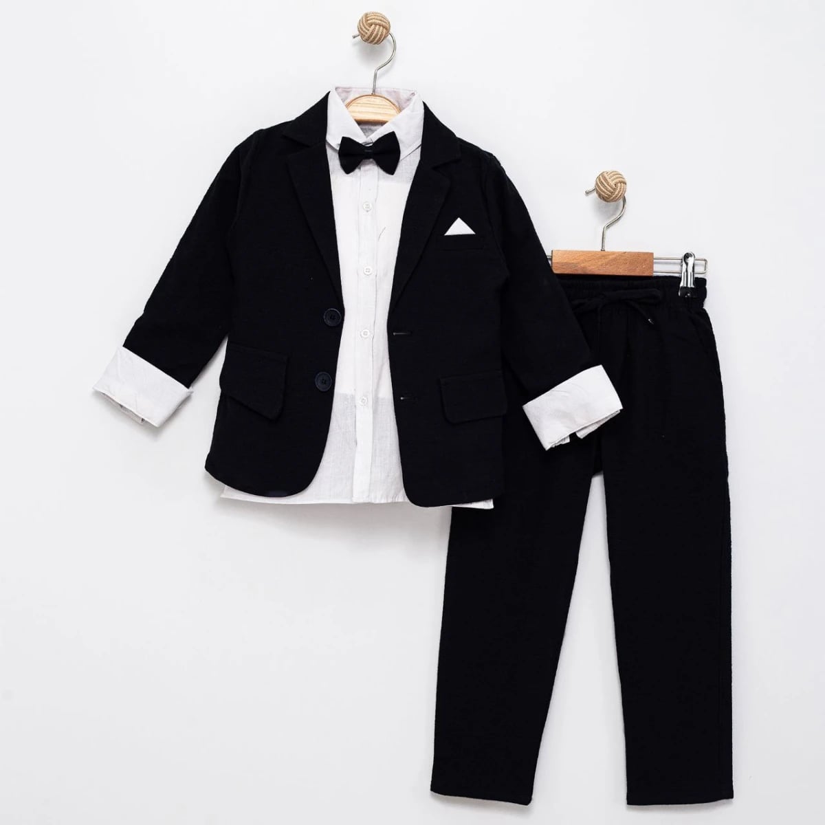 Boys' Linen Fabric Oversized Suit Set with Jacket - Black - Terry - by Peralane