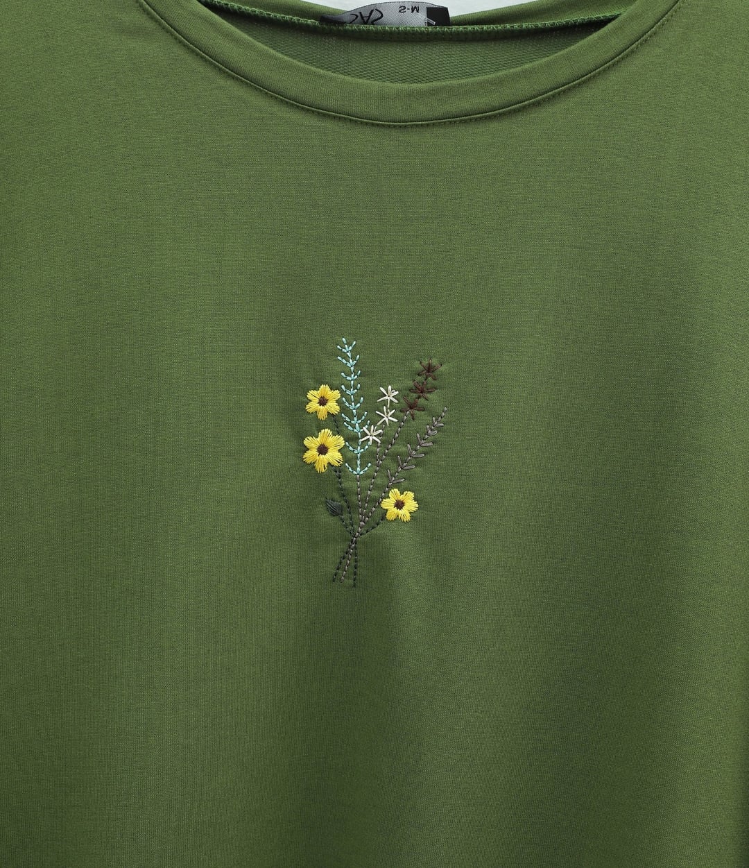 Embroidered Flower Crew-Neck Relaxed Sweatshirt - Olive Green - Podyumplus - by Peralane - photo 8