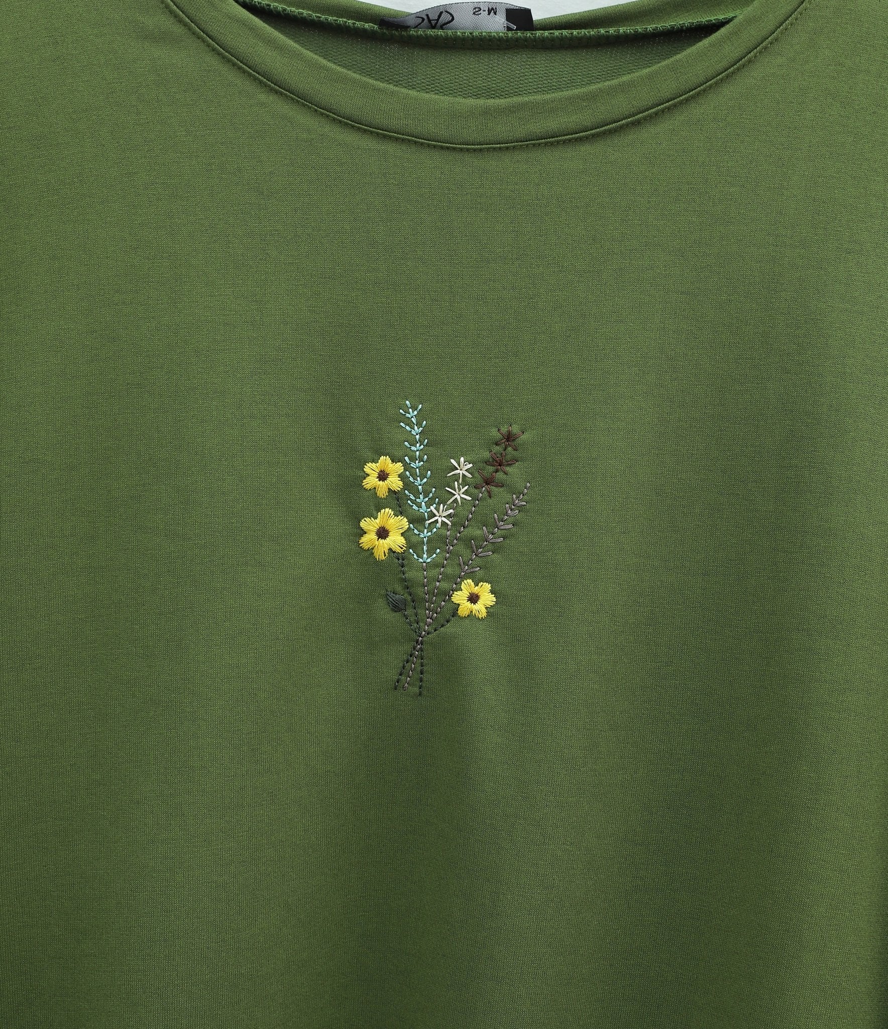 Embroidered Flower Crew-Neck Relaxed Sweatshirt - Olive Green - Podyumplus - by Peralane - photo 8