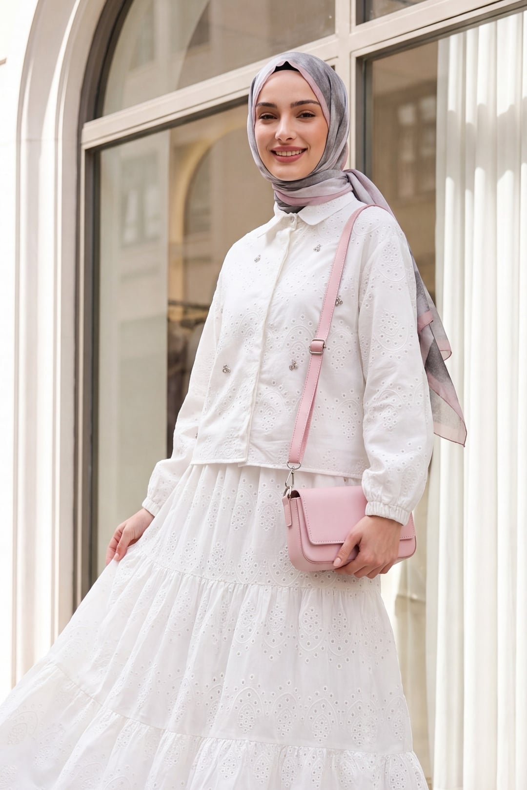 White Eyelet Two-Piece Set with Tiered Skirt - Podyumplus - by Peralane - photo 2